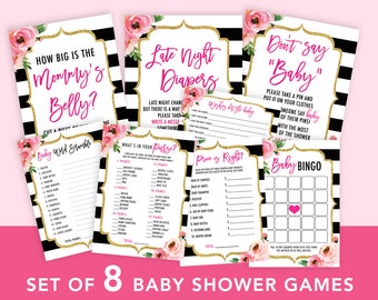 Kate Baby Shower Games Package Girl Printable, Floral Baby Shower Activity, Pink Baby Games Pack, Floral Baby Shower Game Bundle Download