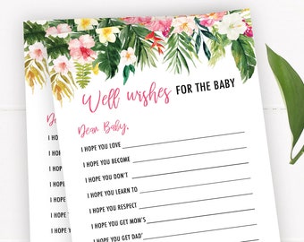Well Wishes for the Baby, Tropical Baby Shower Game Printable, Hawaiian Baby Shower Instant Download, Gender Neutral Baby Shower, Luau