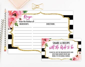 Bridal Shower Recipe Cards Inserts, Kate Bridal Shower Games, Spade Theme, Recipe for the bride to be, Floral Recipe, Bridal Recipe Cards