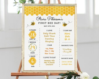 Bumble Bee First Birthday Milestone, Bee Day Milestone Board Template, First Birthday Sign, Honey Bee Birthday Board, Editable Milestone