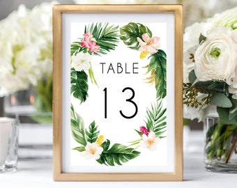 Tropical Wedding Table Numbers Template, Tropical Party Table Numbers, Luau Party Table Number Card, Tropical Wedding Printable, 4x6, 5x7