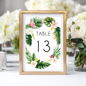 Tropical Wedding Table Numbers Template, Tropical Party Table Numbers, Luau Party Table Number Card, Tropical Wedding Printable, 4x6, 5x7