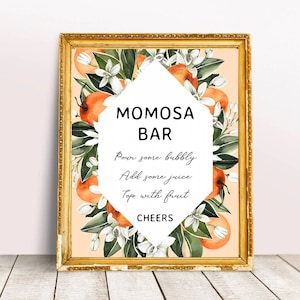 Momosa Bar Sign, Little Cutie Baby Shower Sign, A Little Cutie Is On The Way Baby Shower, Baby Shower Momosa, Clementine Baby Shower Decor