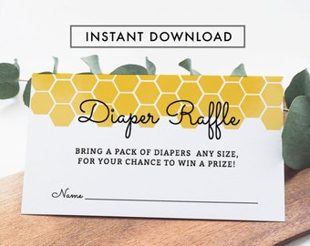 Honey Bee Diaper Raffle Card, Bee Baby Shower Card, Gender Neutral Baby Shower Card Insert, Bee Diaper Raffle Ticket Printable, Download 003