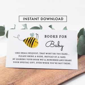 Honey Bee boek aanvraag kaart, Bee baby shower kaart, Bee baby shower games, baby shower kaart invoegen, genderneutraal, breng een boekenkaart, 003