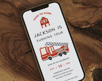Firetruck Birthday Invitation, Sound the Alarm, Fireman Birthday, Firefighter, Fire Truck, Fire Engine Theme Birthday Invites, Editable