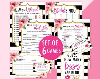 Kate Bridal Shower Games Package Printable, Spade Inspired Bridal Game Bundle, Kate Shower Games Package, Floral He Said She Said, Digital