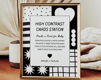 High Contrast Cards Station Sign Template, Canva, Make a Sensory Card, Baby Shower, Baby Shower Activity Sign, Personalizable