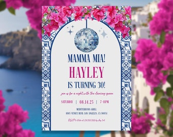 Mamma Mia Themed Birthday Invitation Template, 30th Birthday Invite, Greece Party, Dancing Queen Birthday, Honey Honey, Mediterranean Party