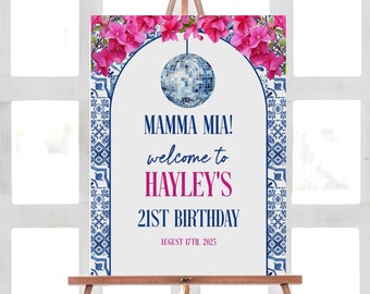 Mamma Mia Themed Birthday Welcome Sign Template, 30th Birthday Party Signs, Greece Party, Dancing Queen Birthday, Honey Honey, Mediterranean