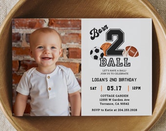 Born 2 Ball Photo Invitation Template, 2nd Birthday Party Invitation, Sports, Born 2 Ball Invites, Boy Second Birthday Invites, Basketball