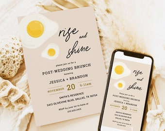 Modello di invito per il brunch post-matrimonio, invito per la colazione Rise and Shine, invito per il brunch, modello per il brunch nuziale, matrimonio brunch, modificabile