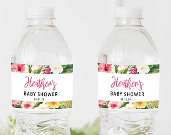 Tropical Baby Shower Water Bottle Labels, Custom Water Bottle Labels, Personalized, Water Bottle Labels Baby Shower, Printable