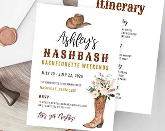 Itinéraire Nashville EVJF, modèle d'itinéraire EVJF Nashville, Invitation Nash Bash, Invitations Nashville EVJF