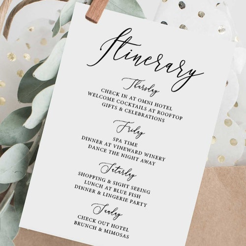 Printable Wedding Itinerary Template Wedding Weekend Etsy