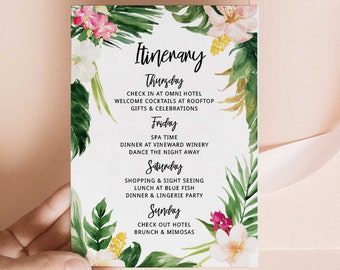 Tropical Bachelorette Party Itinerary Template, Beach Bachelorette Itinerary Template, Destination Wedding Weekend Itinerary, Printable