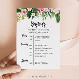 Tropical Bachelorette Itinerary Template, Han Party Itinerary, Bachelorette Party Itinerary Beach, Bachelorette Weekend Itinerary Printable