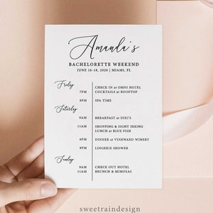 Bachelorette Itinerary Template, Printable Bachelorette Weekend Itinerary, Bachelorette Timeline, Bachelorette Weekend Invitation, Editable