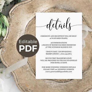 Wedding Details Cards Template DIY Editable Wedding Etsy