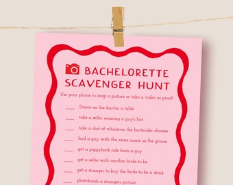 Retro Bachelorette Party Games, Scavenger Hunt Game, Bridal Shower Games , Pink and Red Hen Party Games, Bridal Scavenger, 70s Wavy 22