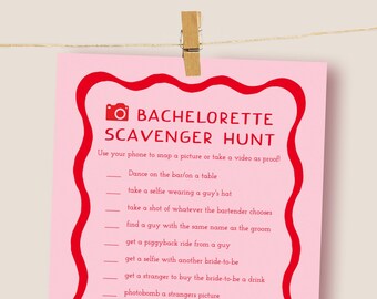 Retro Bachelorette Party Games, Scavenger Hunt Game, Bridal Shower Games, Pink and Red Hen Party Games, Bridal Scavenger, 70s Wavy 22