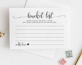 Bruiloft bucketlistkaarten, bucketlistideeën, bucketlistsjabloon, pensioenwensen, kaart voor bucketlist, bruiloftsadvieskaart, download