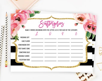 Spade Bridal Shower Scattergories Game, Kate Bridal Shower Games Printable, Floral Bridal Shower Ideas, Instant Download