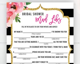 Mad Libs Game, Floral Bridal Shower Games, Mad Libs Card, Bridal Mad Libs Printable, Spade Bridal Shower Game, Wedding Shower Games