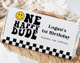 One Happy Dude Chocolate Bar Wrapper Template, Boy 1st Birthday Favors, Smile Face Candy Bar Wrapper, Happy Dude Party Favors Editable