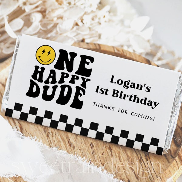 One Happy Dude Chocolate Bar Wrapper Template, Boy 1st Birthday Favors, Smile Face Candy Bar Wrapper, Happy Dude Party Favors Editable