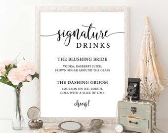 Signature Drinks Sign, Wedding Bar Menu Template, Signature Cocktail Sign, Wedding Drinks Sign, Rustic Wedding Signs Printable, Bar Cocktail