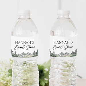 Winter Bridal Shower Water Bottle Labels, Mountain Bridal Shower Bottles Wraps, Forest Bridal Party Decor, Pine Bridal Shower Labels 08