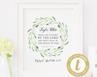 Olive Baptism Printable Editable Template, Personalized Baptism Print, Baby Dedication For Godson, Baptism Gift for boy, Instant Download