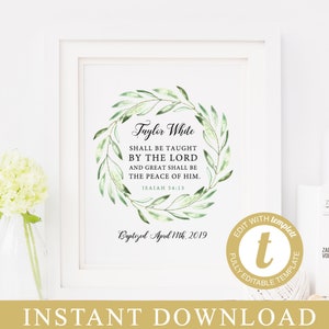 Olive Baptism Printable Editable Template, Personalized Baptism Print, Baby Dedication For Godson, Baptism Gift for boy, Instant Download