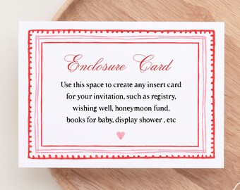 Sweetheart Baby Shower Enclosure Card Template, Editable, Valentines Baby Shower Inserts, Hearts Baby Shower, Pink and Red, Baby Girl