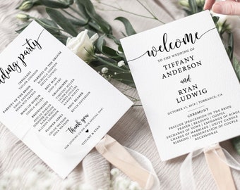 Wedding Program Fan Template Wedding Fans Wedding Ceremony Program Rustic Wedding Fan Editable Fan Printable Program Simple Program