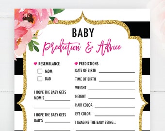 Kate Baby Predictions and Advice Cards, Baby Shower Games, Girl Baby Shower Ideas, Spade Baby Shower, Baby Advice Cards Predictions for Baby