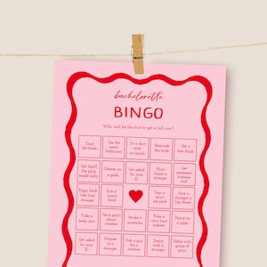 Jeux de bingo EVJF rétro, modèle modifiable, jeux de douche nuptiale, jeux de poule rose et rouge, jeux d'enterrement de vie de jeune fille des années 70, ondulé 22