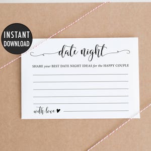 Druckbare Datum Nacht Karten, Datum Nacht Ideen Karte, Datum Glas, Hochzeitsratschlag Karte, Heiratsratschlag, Hochzeitsratschlag Vorlage, Bridal Shower