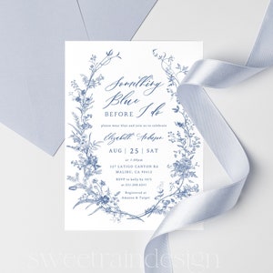 Something Blue Bridal Shower Invitation Template, Something Blue Before I do, Vintage Floral, Dusty Blue Invitation, Victorian, Editable 14