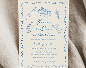 Brötchen im Ofen Babypartyeinladung, kleine Brötchen-Babypartyeinladung, Canva Template, Bäckerei, Brot-Babyparty, Junge-Babyparty, Digital
