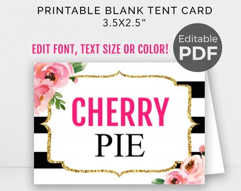 Food Tent Card Editable Template, DIY Kate Place Cards, Bridal Shower Decor, Floral Kate Baby Shower Party Decor, Printable Stripes cards