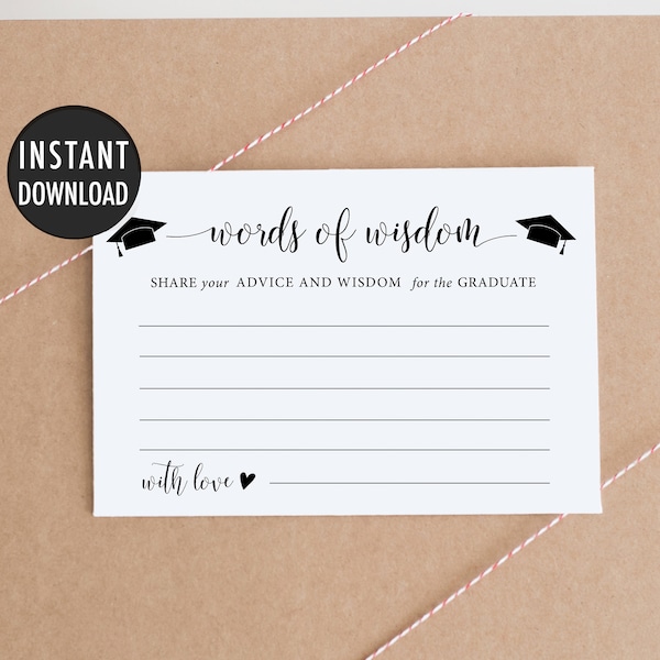 Printable Words of Wisdom for Graduate Cards, Advice for the Graduate Cards, DIY Graduation Party Ideas, Grad Party Decor, Graduation Sign