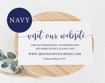 Navy Wedding Website Insert Cards, Wedding Website Card Template, Visit Our Website Card, Navy Wedding Information Template, Editable