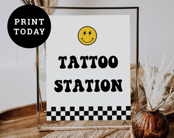 One Happy Dude Tattoo Station Sign, Printable, Birthday Party Sign, Two Cool, Boy First Birthday Decorations, Smile Face, Instant Download