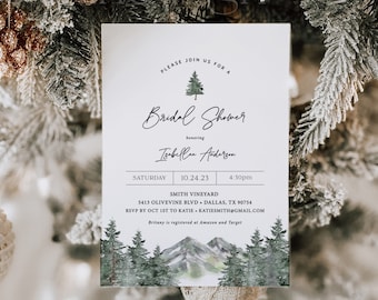 Forest Bridal Shower Invitation Template, Mountain Bridal Shower Invites, Adventure, Woodland, Mountain Wedding Shower, Editable 08