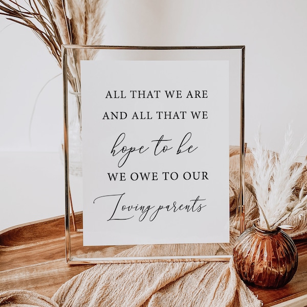 Gifts for Parents on Wedding Day, All That We Are And All That We Hope To Be We Owe To Our Loving Parents, Wedding Gifts Parents Printable