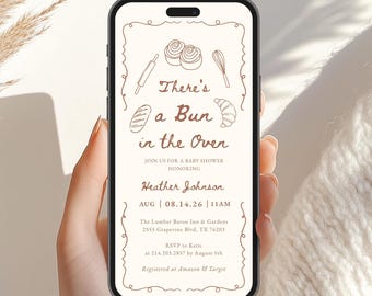 Bun in the Oven Baby Shower Evite, Canva Template, Little Bun Baby Shower Invite,  Bakery, Bread Baby Shower, Gender Neutral, Digital
