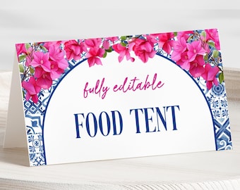 Plantilla de carpa de comida para cumpleaños de Mamma Mia, etiquetas de comida para cumpleaños de Dancing Queen, fiesta en Grecia, etiquetas de despedida de soltera Honey Honey, editables