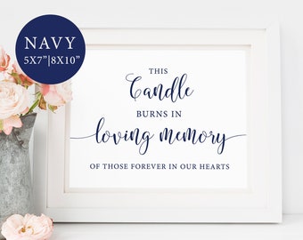 Navy Wedding Memory Sign, Memory Candle Sign, Remembrance Sign, This Candle Burns In Loving Memory, Navy Wedding Sign, Navy Memorial Sign